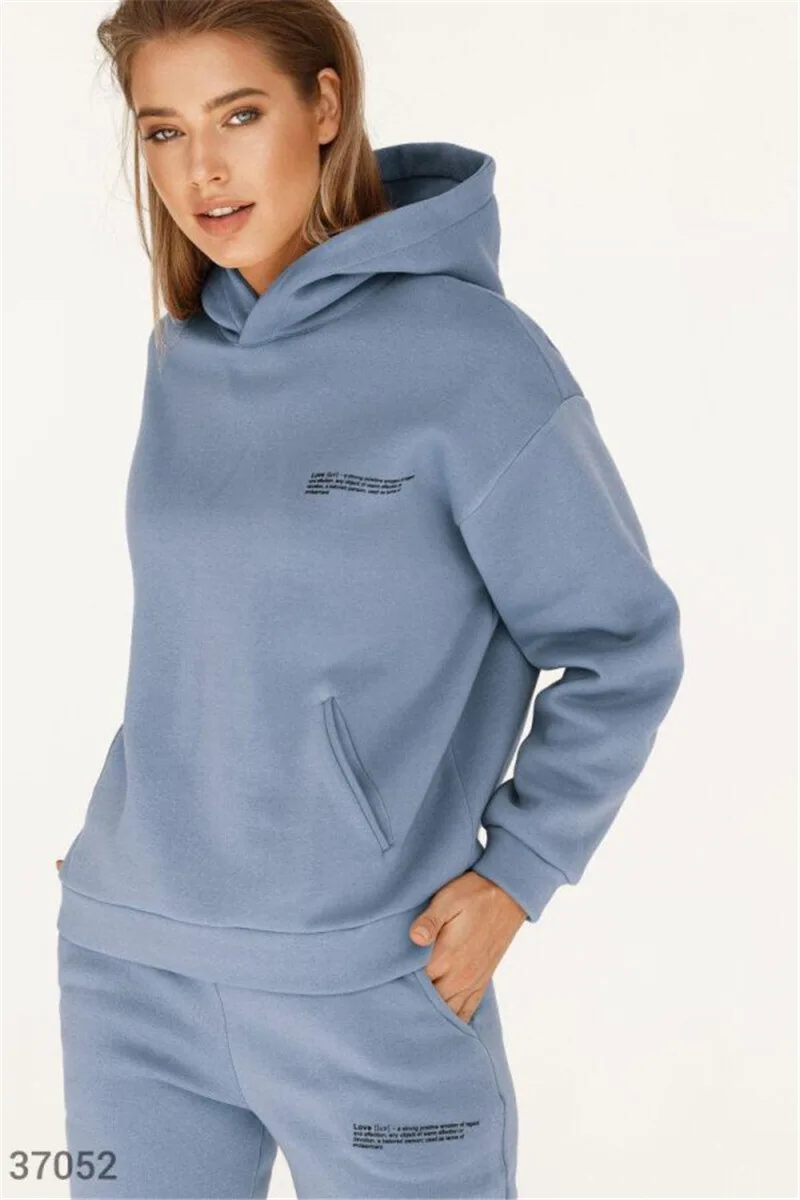 

Two Piece Set Print Oversize Fleece Women's Set Sport Casual Tracksuit Winter 2021 Female Hooded Long Sleeve Hoodie Pants Suits