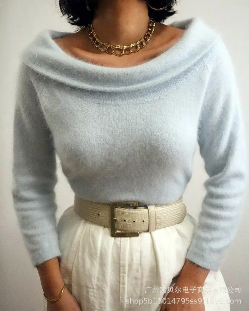 

Women Pullover Sweater New Blue Color Lapel Sweaters Full Sleeve O neck Fashion Casual Autumn Winter Women's Pullovers