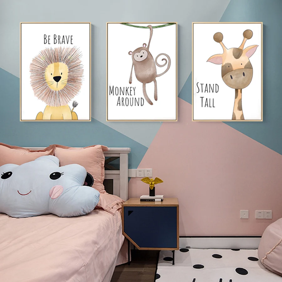 

Cartoon Fox Elk Lion Zebra Animal Canvas Painting Nursery Wall Pictures for Kids Bedroom Playroom Decorative Poster and Prints