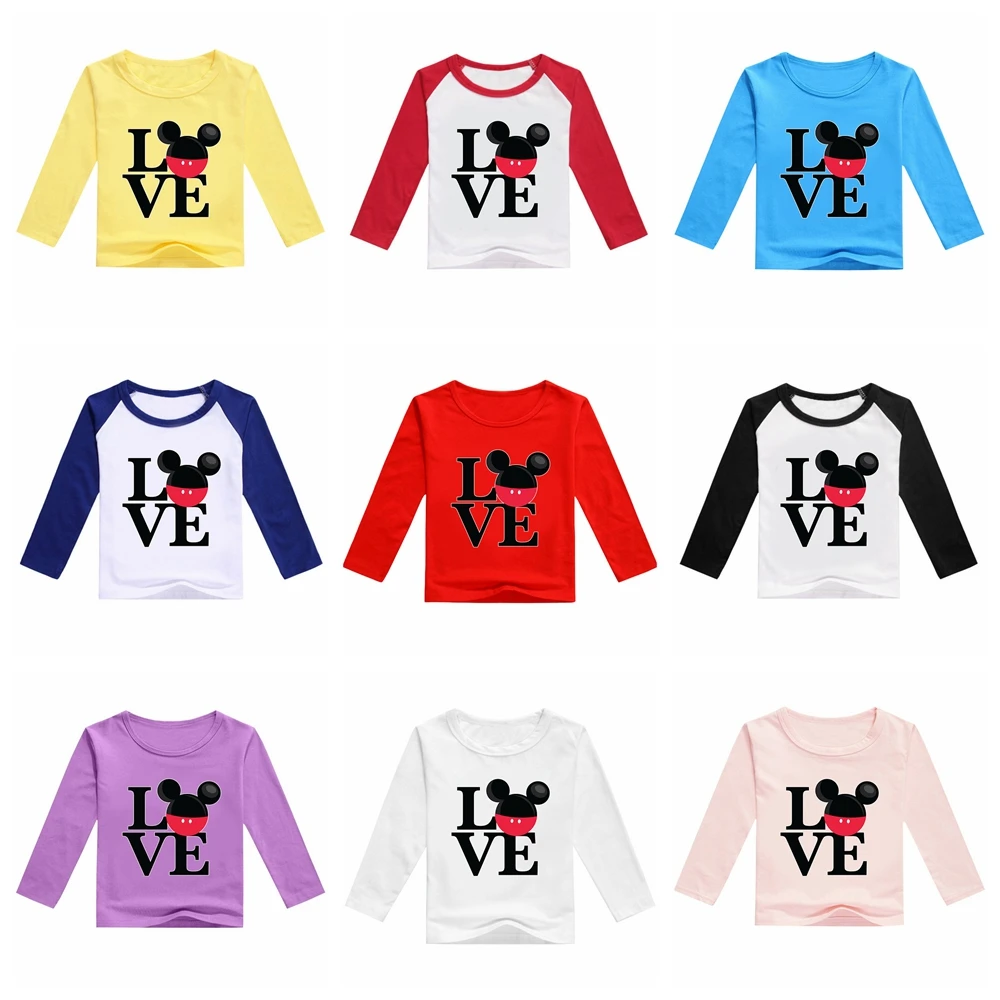

Детская футболка с длинным рукавом, с принтом Микки и надписью Love