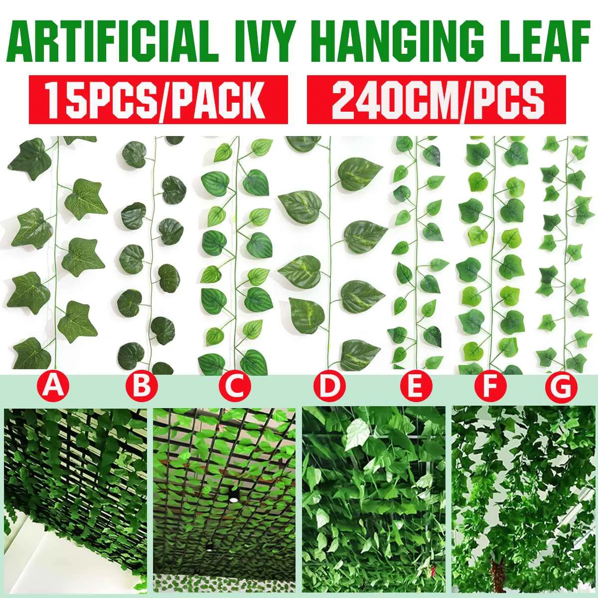 

15 шт., зеленые шелковые искусственные Подвесные Растения, 240 см