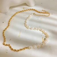 monlansher vintage irregular natural pearls necklace fashion gold metal chain splicing necklace baroque wedding collars jewelry