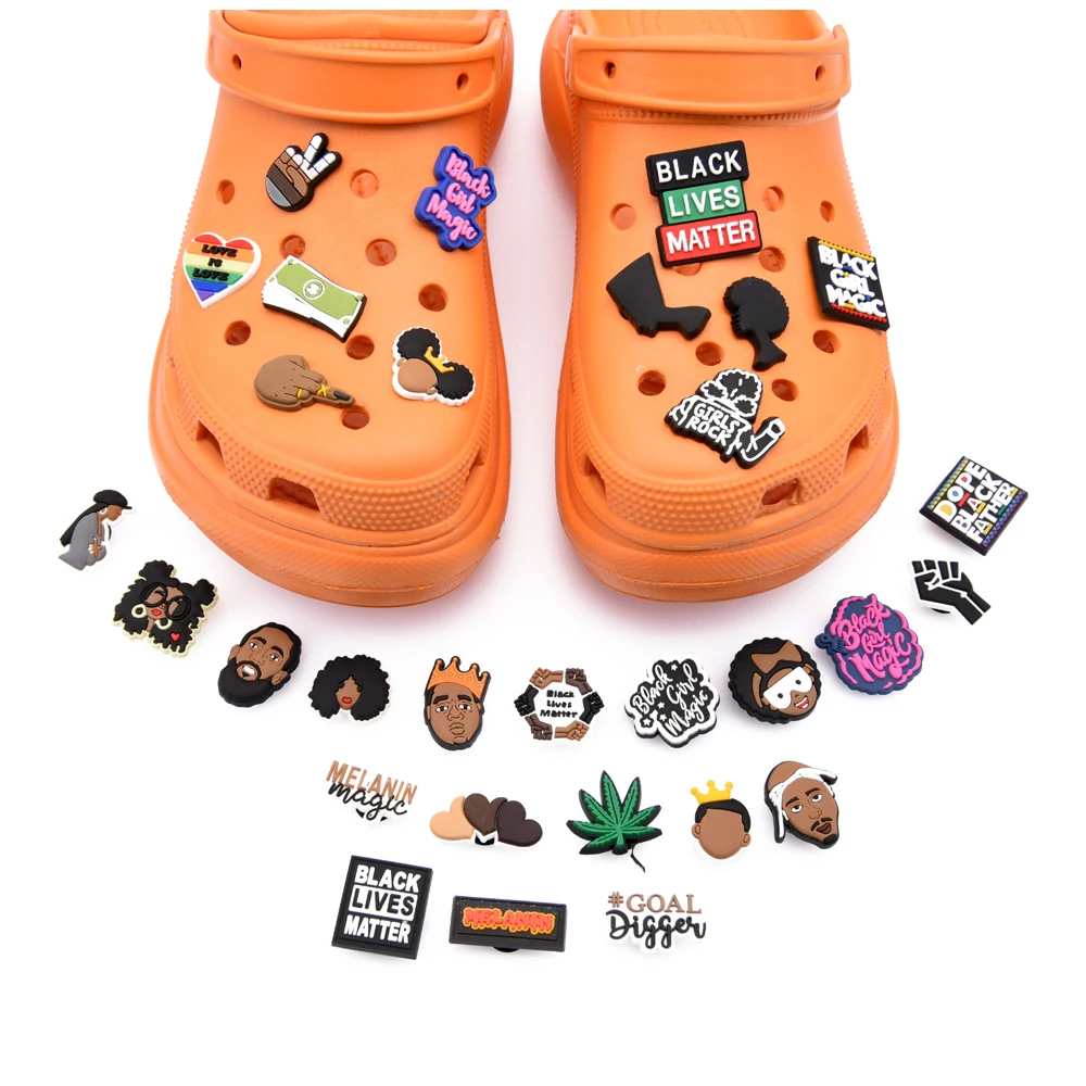 

1PCS PVC Croc Shoe Charms Black Girl Magic Shoes Button Accessories Buckle Decorations Charm for Girl Gift Black Lives Matter