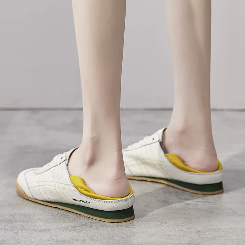 Spring/Autumn 2020 New Women's Shoes Soft Sole Comfortable Shallow Mouth Flats Shoes Two Wear Soft Leather White Shoes Women