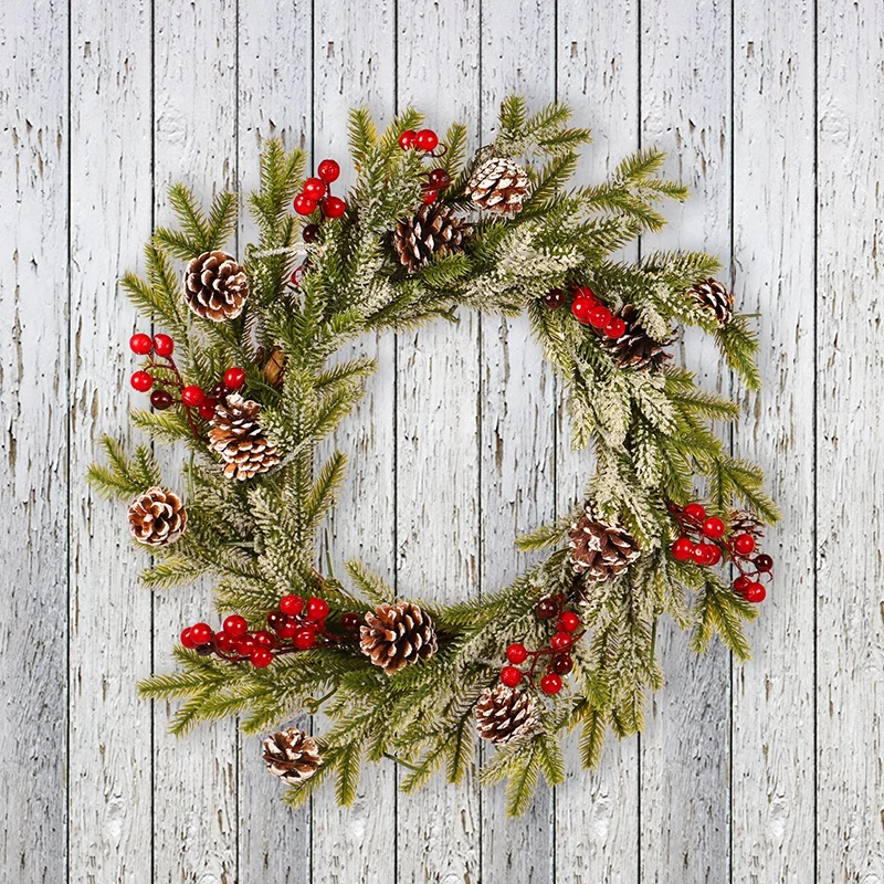 

Party Flocking Pendant Ornament White With Frost Sticky White PE Pine Cone And Red Fruit Garland