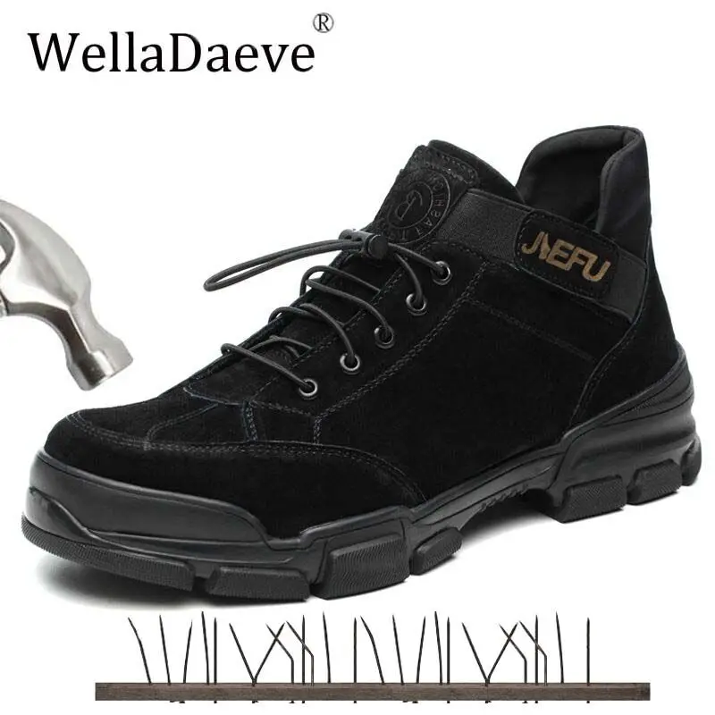 

Men's Steel Toe Cap Protective Safety Shoes Pig Skin High Top Breathable Outdoor Sneaker Puncture Proof Work Ankle Boots For Men
