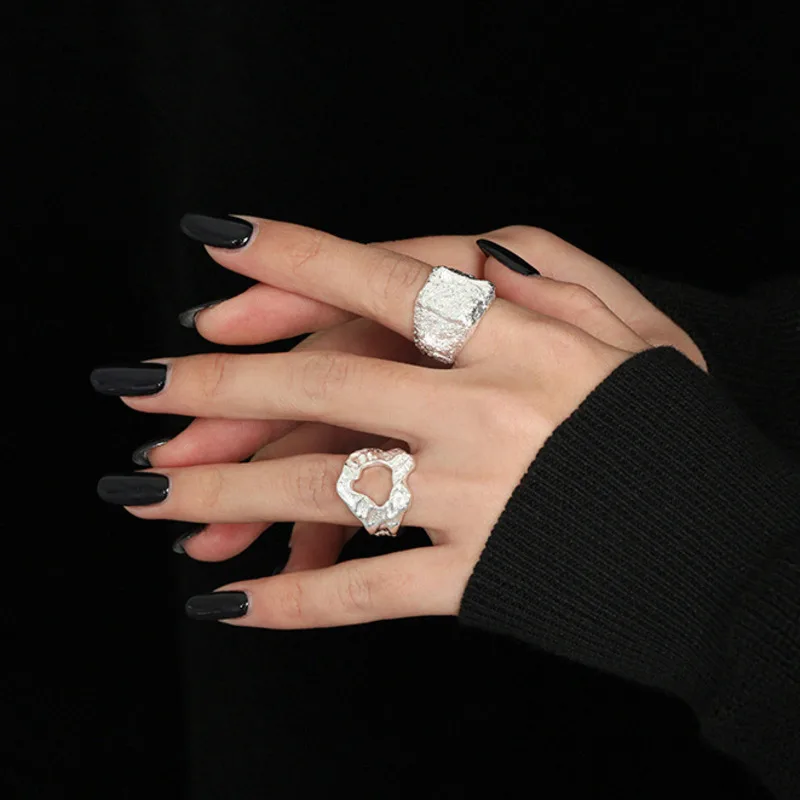 

Hyperbole Rings For Women 925 Sterling Silver Geometric Trendy Gothic Minimalist Adjustable Ring Bague Argent Femme Jewellery