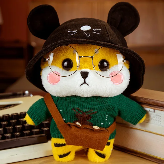 

30cm Wear Tiger With Christmas Hat Cute Yellow Teddy Toy Dot Bandana Glasses Dress Tiger Plushis Child Doll