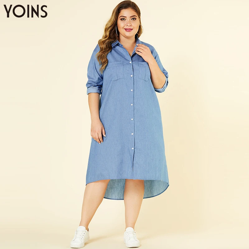 YOINS женское платье-рубашка с отложным воротником пуговицами и боковыми карманами