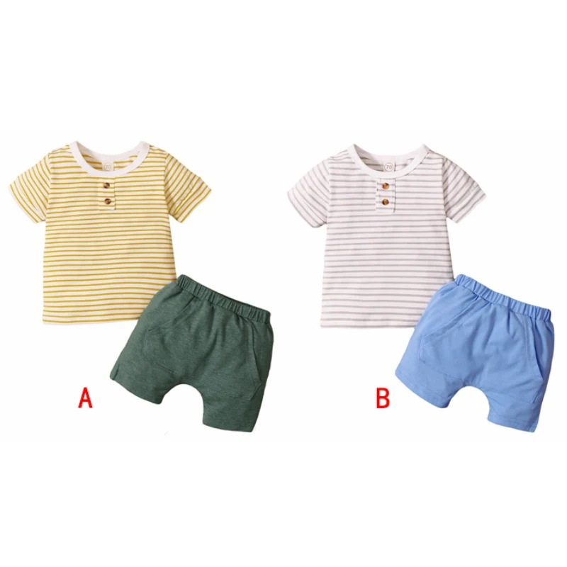 

Summer Children Baby Boys Short Sleeve Stripe T-shirt Blouse+Shorts Casual Outfits Set,Toddler Boy Shorts Set