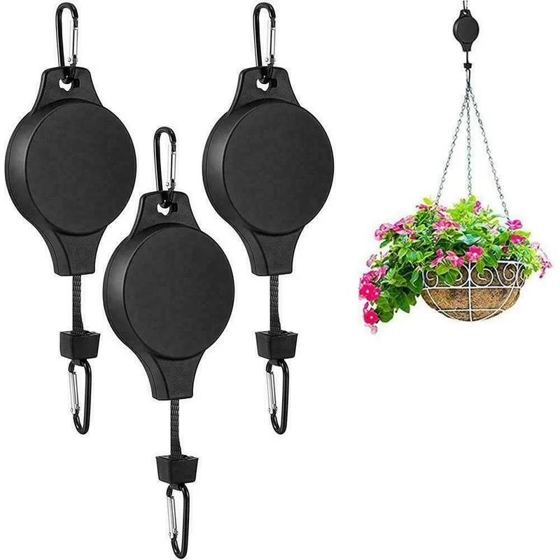Plant Pulley Hanger, Retractable Plant Hook Pulley, Adjustable Heavy Duty Plant Hanging Pulleys for Garden Baskets Bird Feeder