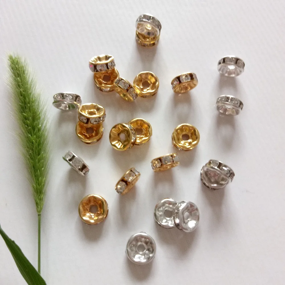 Бусины-разделители круглые золотистые/серебристые 6/8/10 мм отдельные стразы