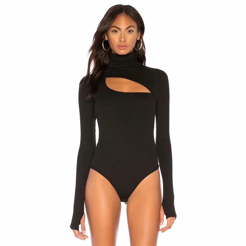 

Fall 2021 new high-neck long-sleeved hollowbottomingshirt women's fashion tight-fitting solid colorsimple styleone-piece T-shirt