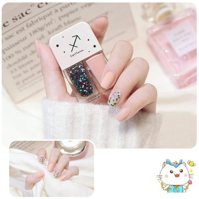 Two Bottles 6ML Set Nails Gel Polish Waterborne Shiny Quick Drying No Bake Nail Combination DIY 2 In 1 Art | Красота и здоровье