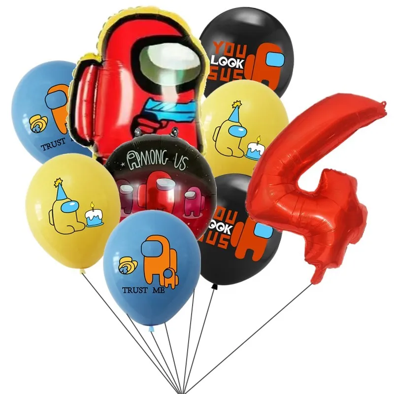 9pcs Amonged Foil Balloons Crewmate All Game Party Latex Ballons Us Cake Toppers Hero Happy Birthday Banner Decoration Boy Toy | Дом и сад
