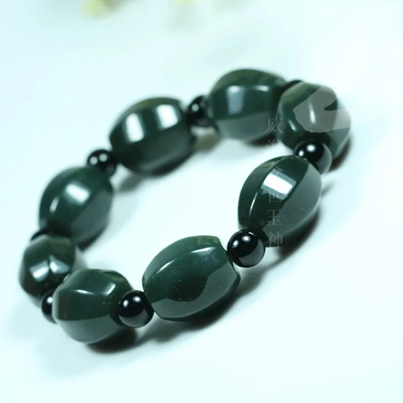 Natural Hetian Jade Beads Elastic Bangle Bracelet Charm Jewellery Fashion Accessories Hand-Carved Amulet Gifts for Woman Men | Украшения и