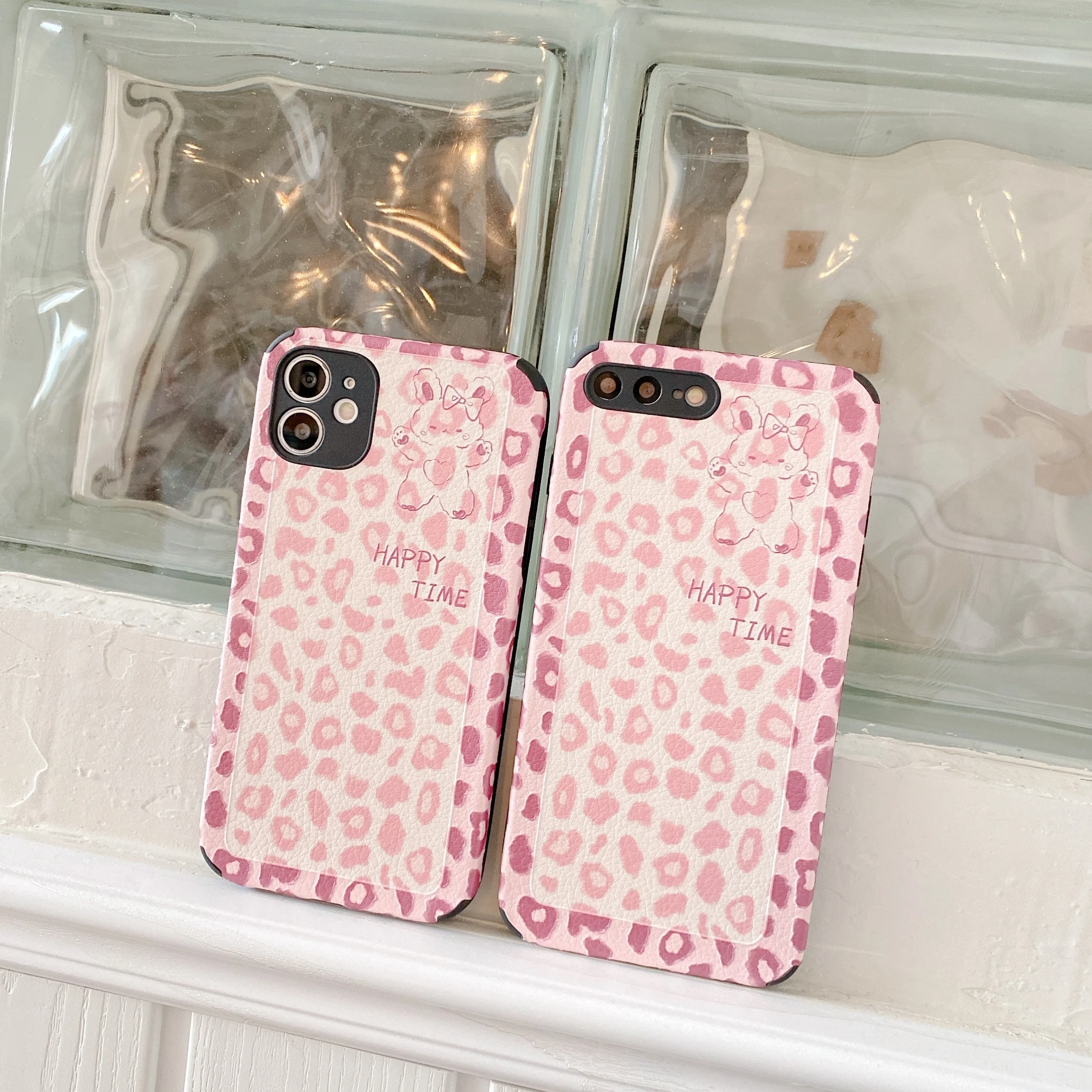 

Lambskin pink leopard rabbit is suitable for HUAWEI P30 pro mobile phone shell nova5/6/ 7/mate 40 protective cover