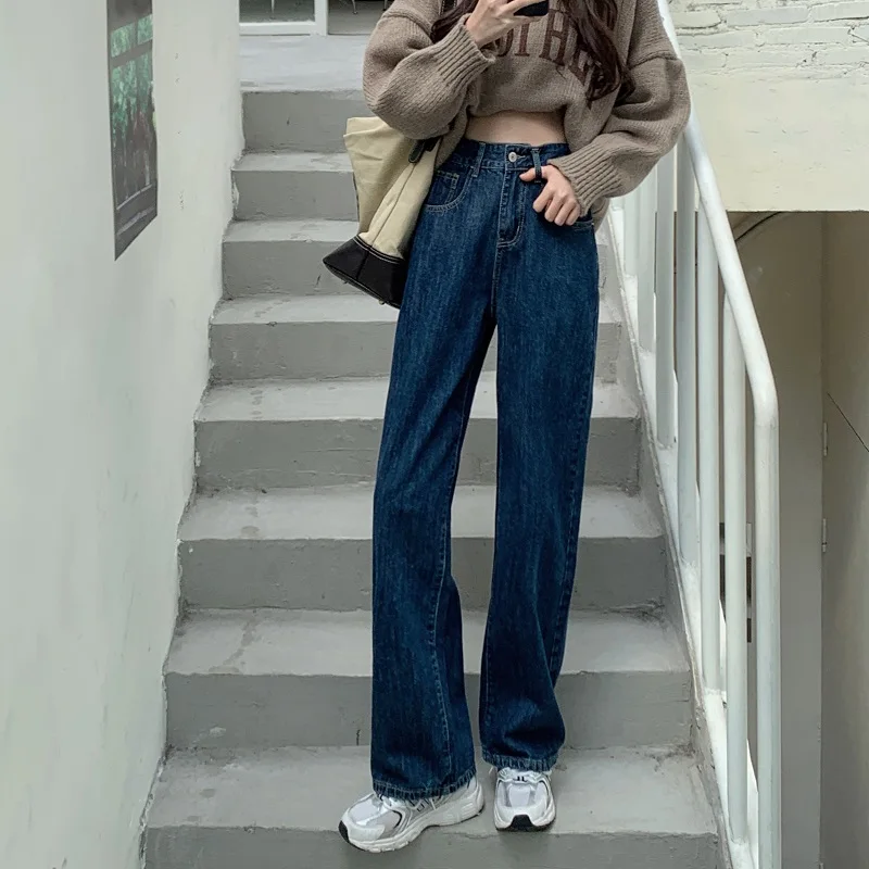 

DD0494 New fashion all-match wide-leg pants high-waist slim trousers jeans