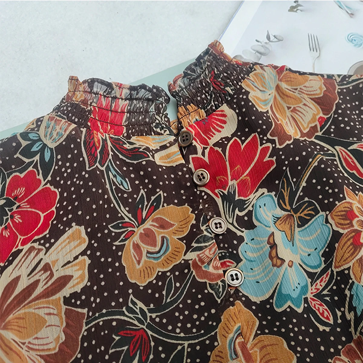 Summer Women's Floral Print Dress with Elegant Ruffle Neck and Puff Sleeves - Vintage Short Party Dress for Casual Autumn Occasions - Vestidos for Women image 4