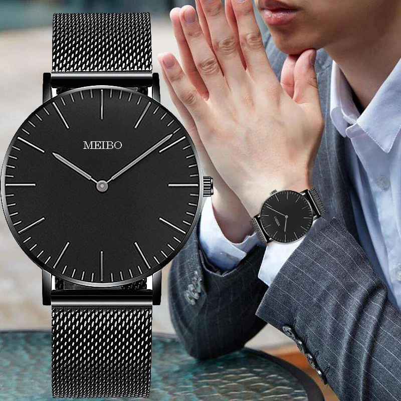 Роскошные мужские часы повседневные сплав сетка ремень тонкий большой циферблат