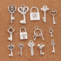 mix love key locket charm beads 140pcs zinc alloy pendant jewelry diy lm47 14styles