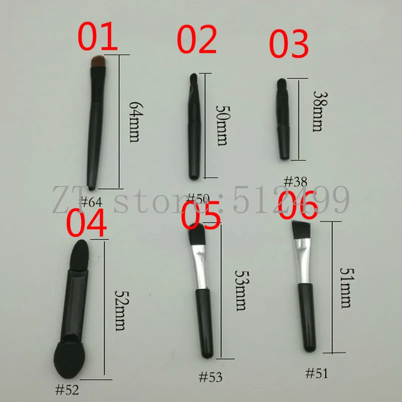 

38/50/51/52/53/64mm 100pcs/lot Mini Cosmetic Lip Brush Double Head Eyeshadow Brush DIY Eyebrow Brush for cosmetic refillable box