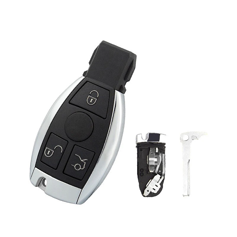 

Keyless Car Smart Key Card Shell with Insert Uncut Blade 3 3+1 Button Fob Case Cover for Mercedes Benz 2 Battery Holder