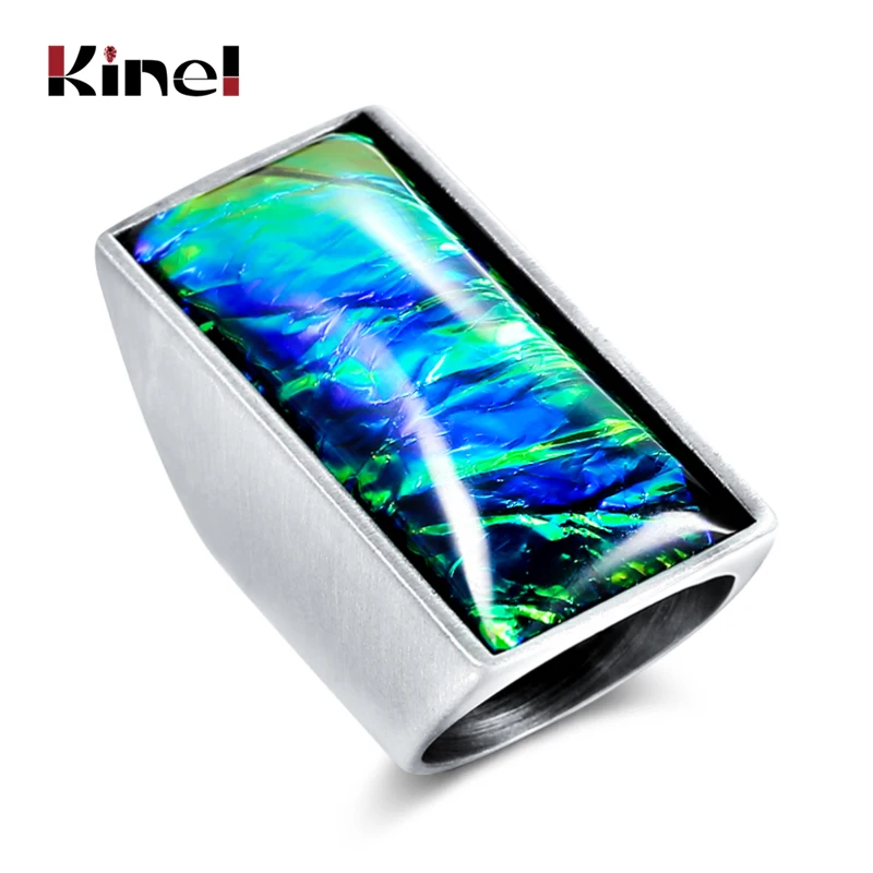 Женское кольцо с градиентом Kinel Винтажное серебряного цвета панк рок синим