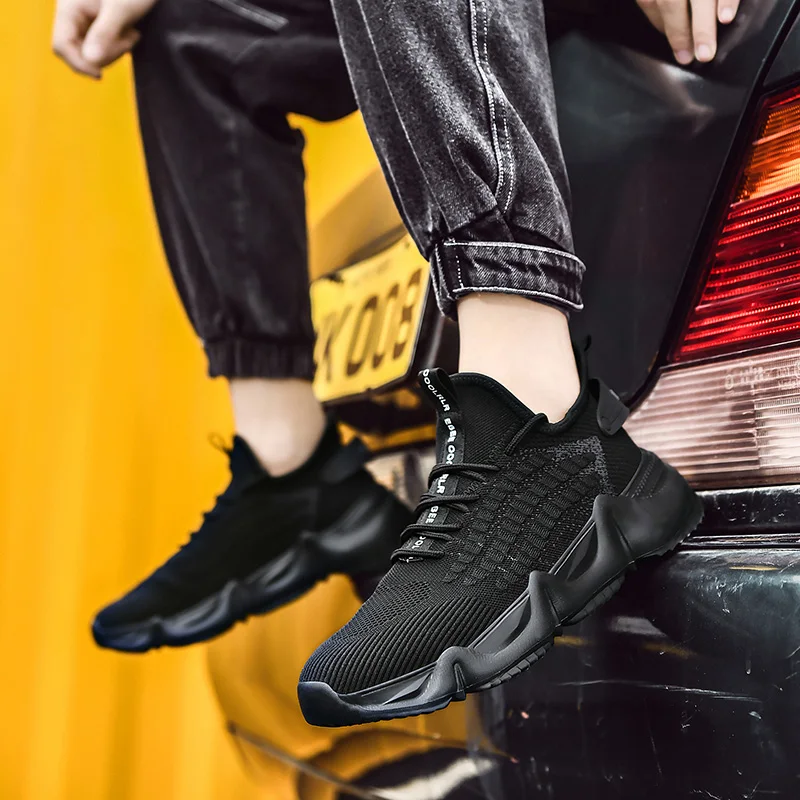

2021 New Outdoor Running Shoes Trend Solid color Men's Sneakers Lightweight Thick Lace-up Breathable Bottom Plus Size Shoes 46