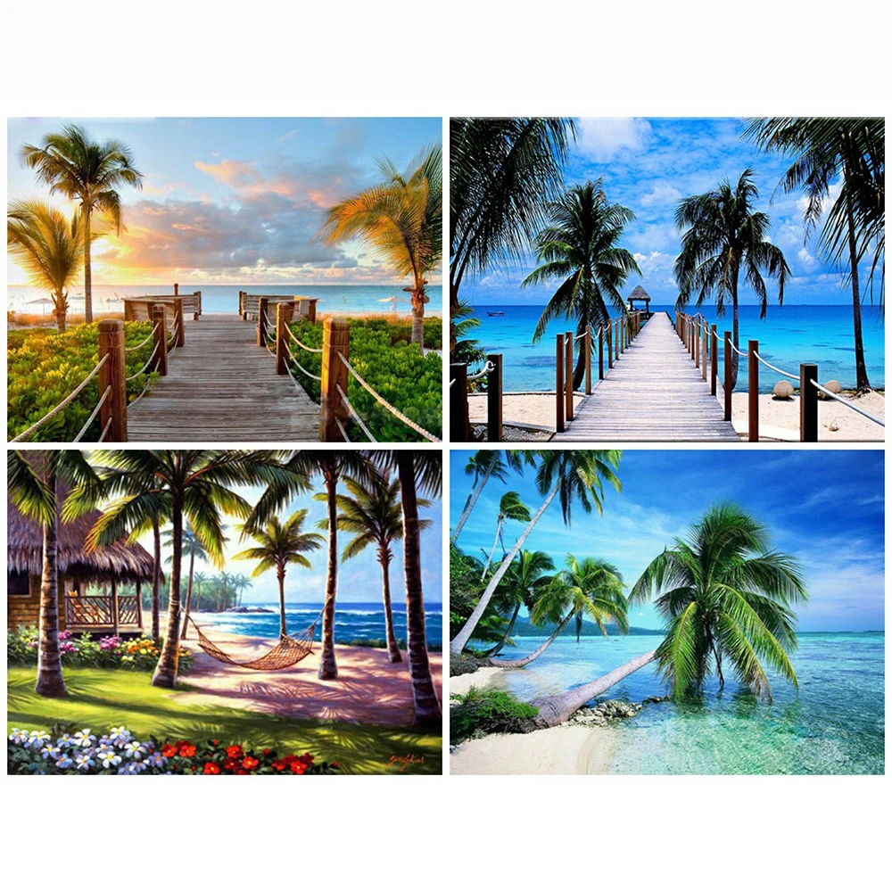 

YI Bright 5D DIY Diamond Painting Landscape Seaside Sunset Full Drill Mosaic Diamond Embroidery Home Decor Wall Art Gift