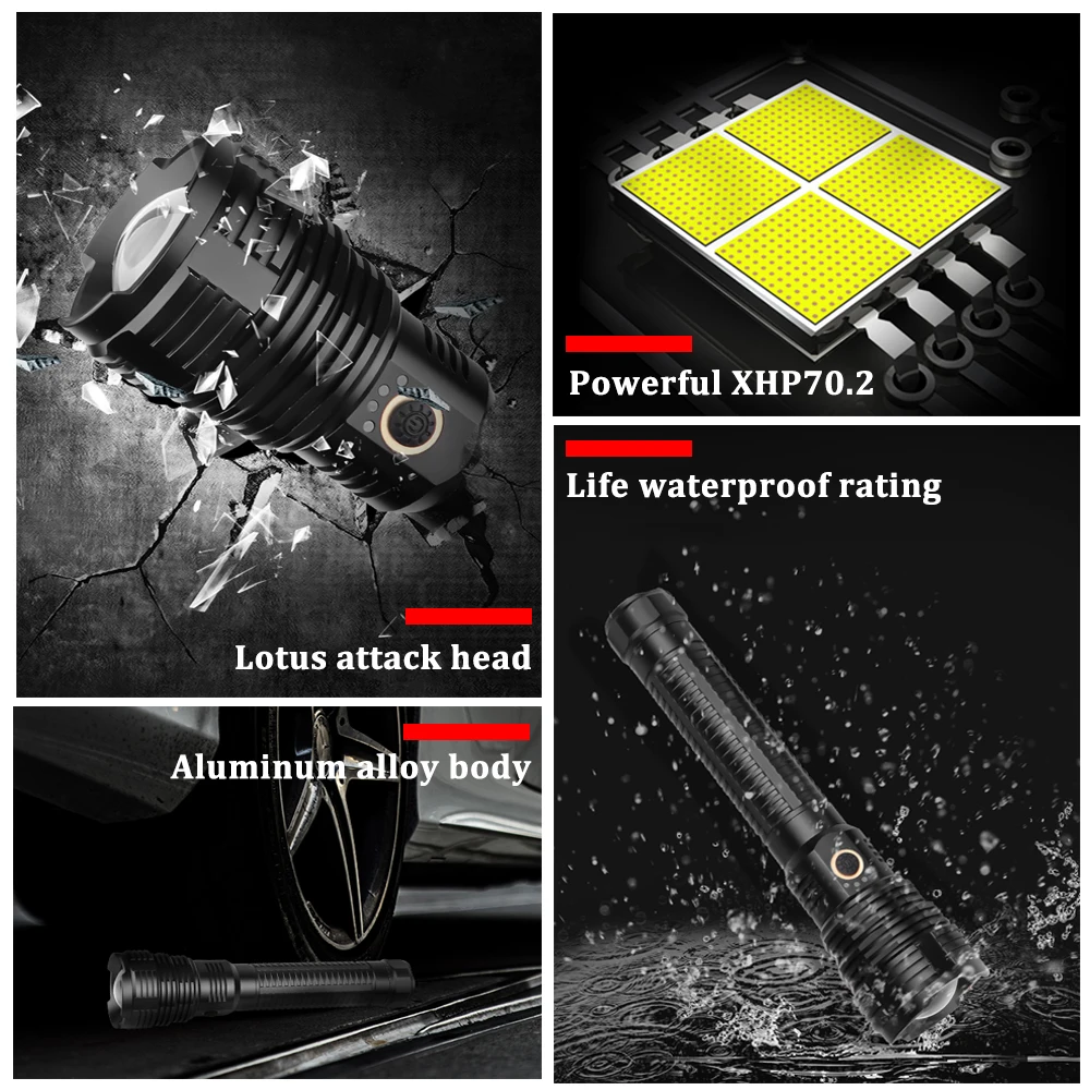 Светодиодный фонарик Power ful XHP70.2 водонепроницаемый тактический фонарь с