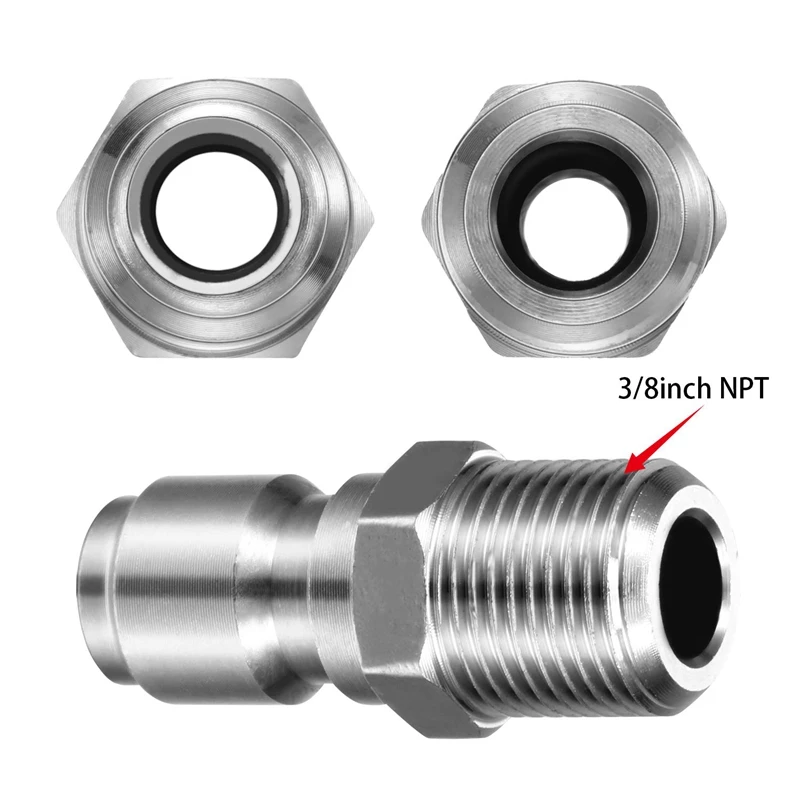 

4 Packs NPT 3/8 Inch Stainless Steel Quick Connector Pressure Washers Coupler Nipples Plug Male Fitting