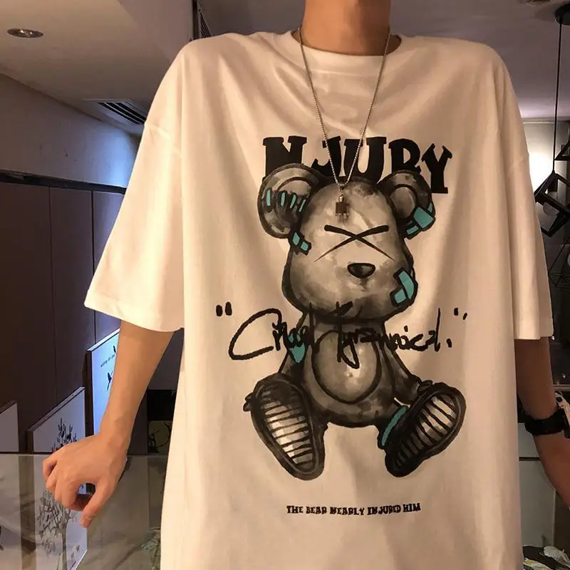 

100% cotton 2021 summer new trend cartoon animation white short sleeve t-shirt men's and women's half sleeve top