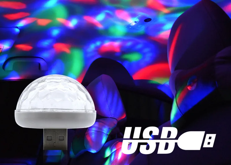 Светодиодный зарядных порта USB для автомобиля атмосферу светильник 5V Мини