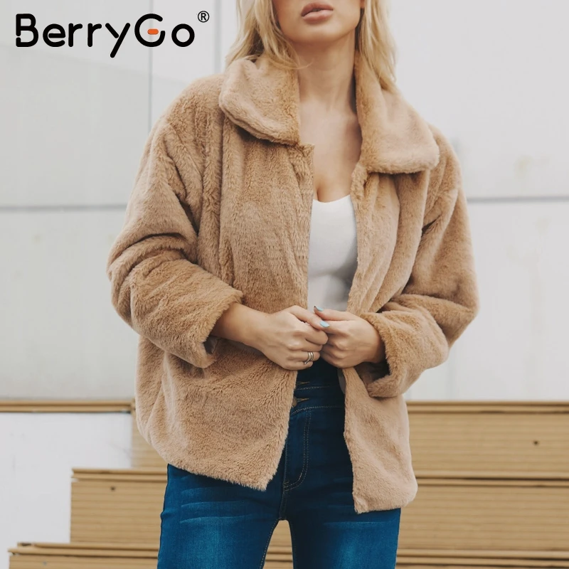 BerryGo повседневное плюшевое пальто из искусственного меха для женщин большие