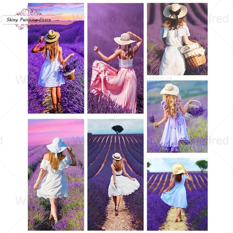 

Алмазная 5D живопись «сделай сам», Женская Лаванда, алмазная вышивка, распродажа, картины с изображением девушки и пейзажа Стразы с видом сза...