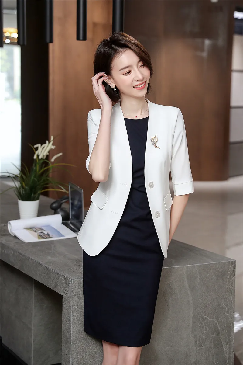 Новинка, розовые весенне-летние деловые костюмы с коротким рукавом, платья и куртки, пальто для женщин, одежда для офиса, комплекты блейзеров