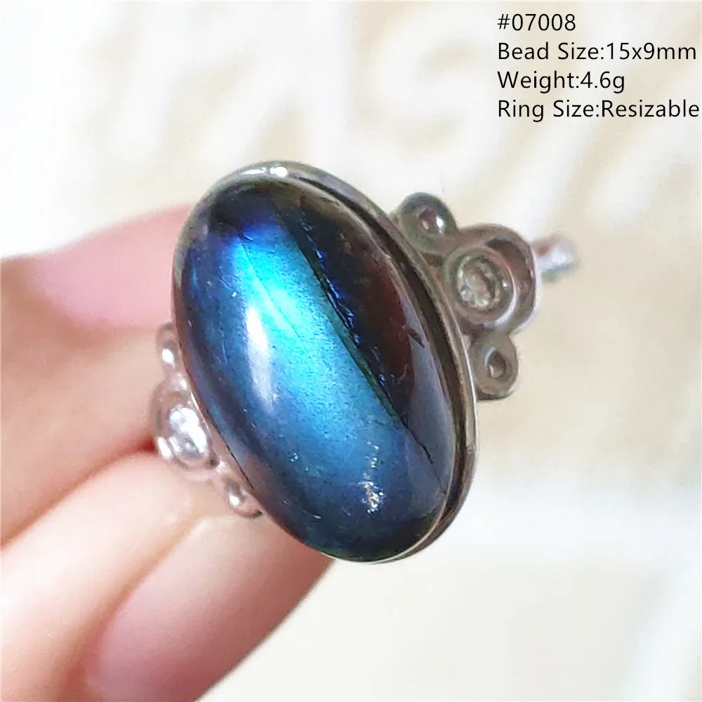 

Natural Blue Light Labradorite Adjustable Ring Gemstone Yellow Labradorite Resizable Ring Flash Beads Jewelry AAAAAA