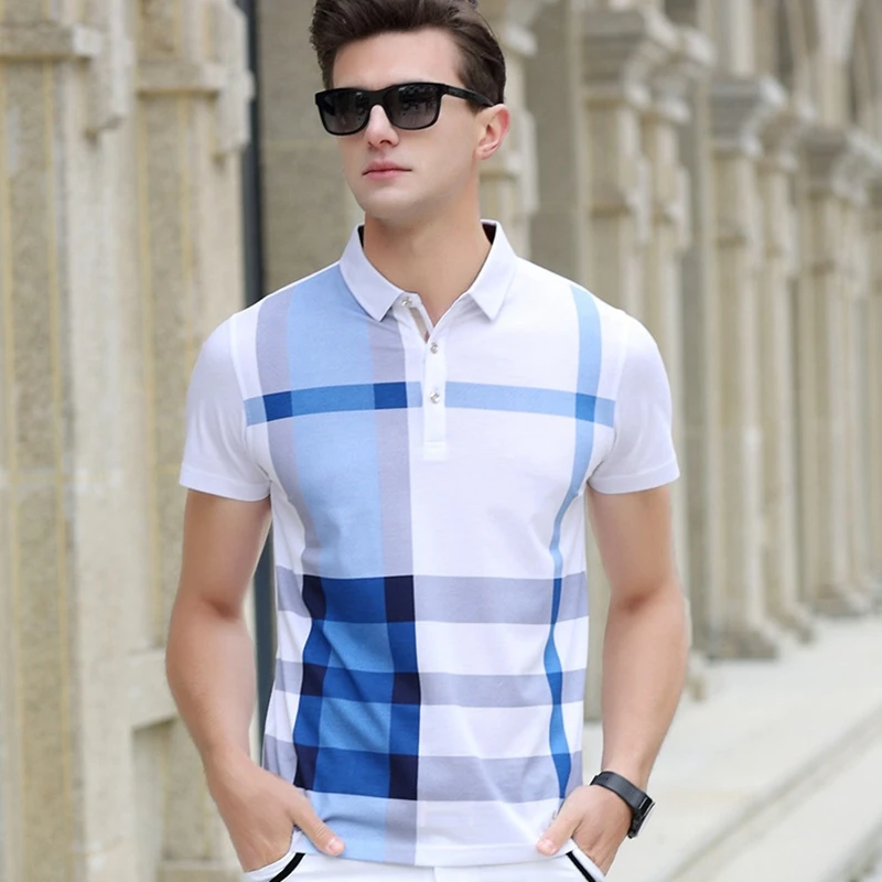 

Men Polo Shirt Hot Sale New plaid 2019 Summer Fashion classic casual tops Short Sleeves Famous Brand Cotton High quality