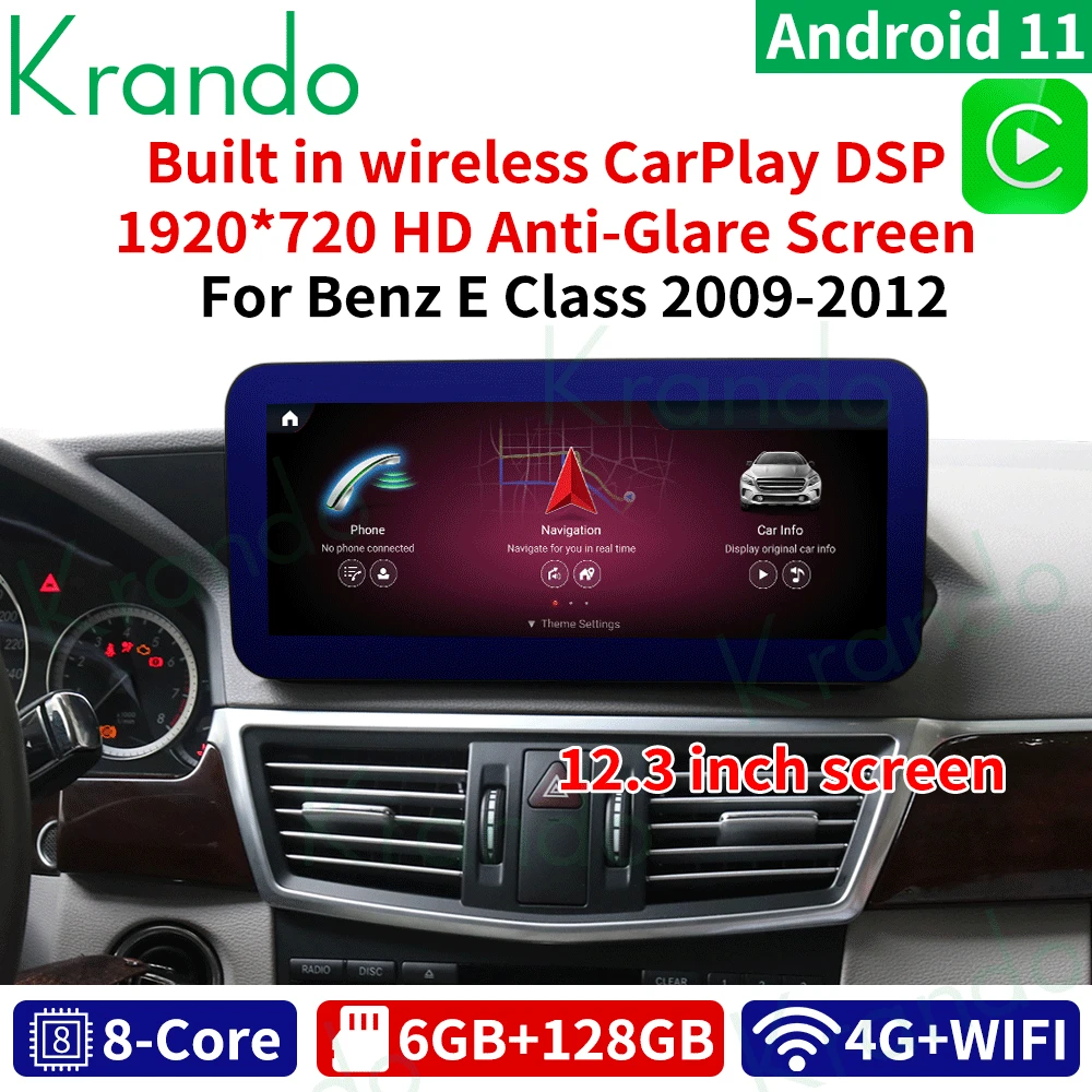 

Krando Android 11.0 6G 128G 12.3 Car Radio For Mercedes Benz E Class E200 E230 E260 W212 LHD 2009-2016 NTG 4.0 4.5 5.0 Carplay