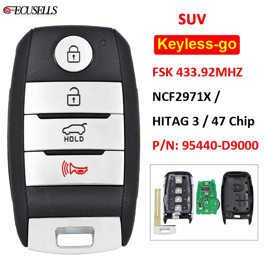 Keyless-Go 4 Button Remote Key (SUV) FSK 433.92MHz NCF2971X / HITAG 3 47 Chip KIA7 for Kia Sportage 2019 P/N: 95440-D9000 | Автомобили и