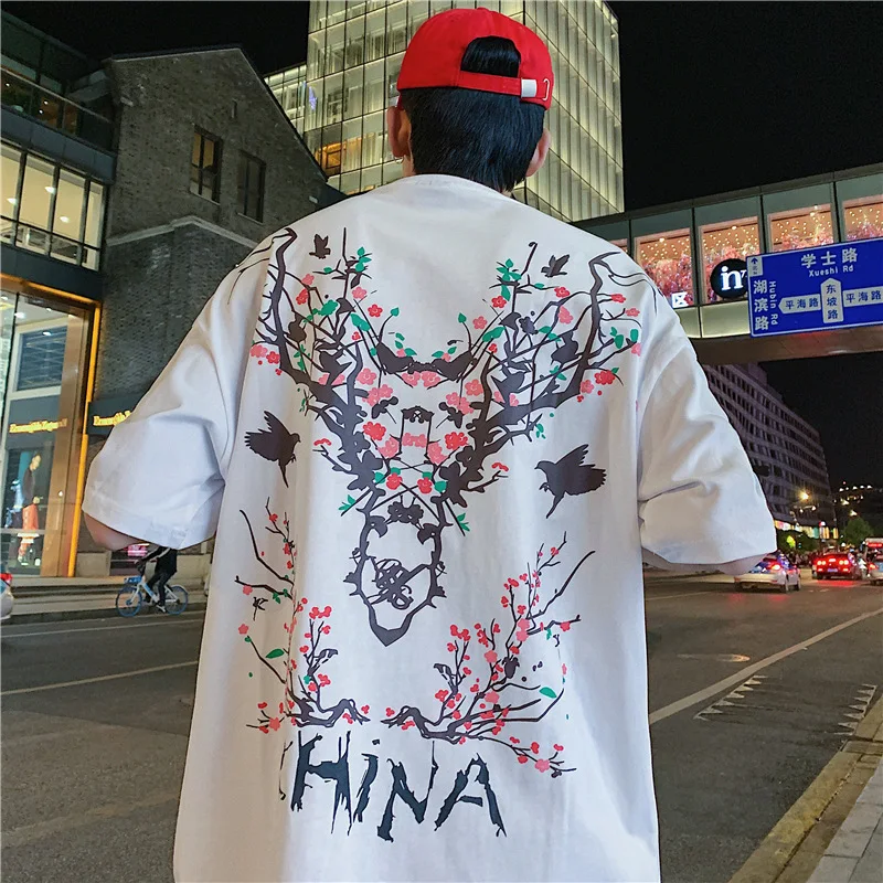 2020NEW Fashion японская Harajuku стильная футболка для мужчин с принтом оленя и флоры