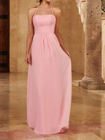 pink bridesmaid dress chiffon floor length wedding party gowns high quality pleats draped