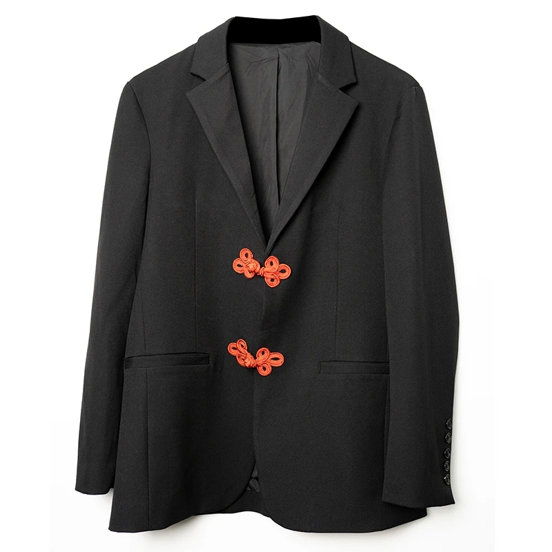 y01!Dark trendy style large size custom lapel men's suit suit style repair Chinese style series buckle jacket.