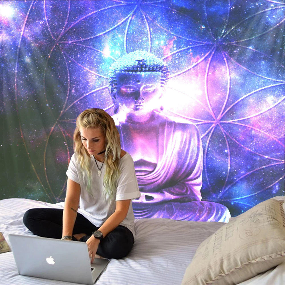 Фантазия звездное небо статуя Будды фоновый гобелен цифровая печать фоновое