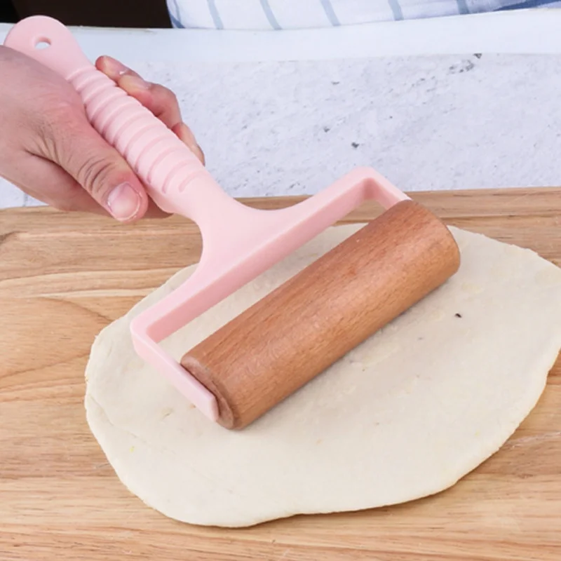 Деревянная Скалка с пластиковой ручкой ручной толчок для пиццы печенья тесто