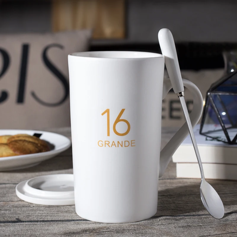 

Nordic Simple Ceramic Coffee Mug with Lid Spoon Plain Coffee Mug Personalized Espresso Filizanki Do Kawy Office Work Mug HH50MK