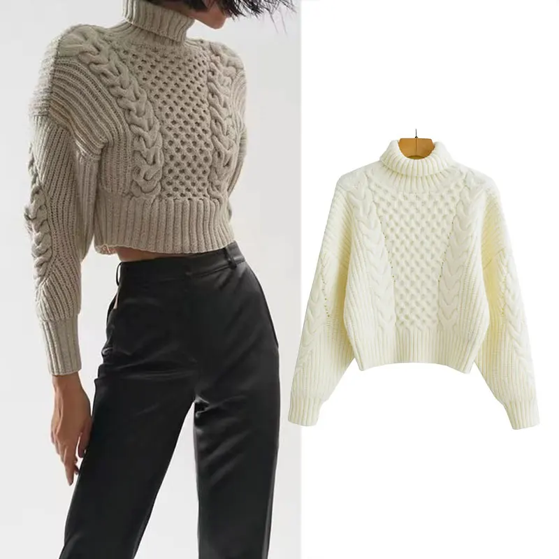 

Женский вязаный свитер-водолазка Za, винтажный джемпер с длинным рукавом, Повседневный пуловер, новинка зимы 2022