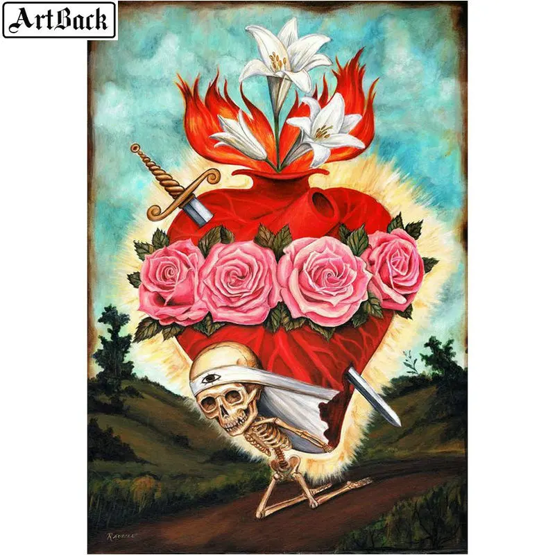 ARTBACK 5d алмазная картина сердце цветок череп полная квадратная наклейка с
