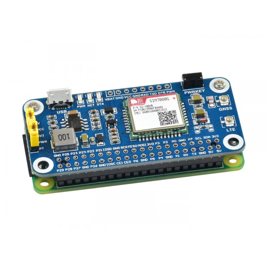 Шляпа Waveshare NB-IoT/Cat-M (eMTC)/GNSS для Raspberry Pi на основе SIM7080G применима по всему миру -